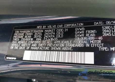 2015 Volvo Xc60 T6 from USA, damaged, VIN YV4902RK7F2640594